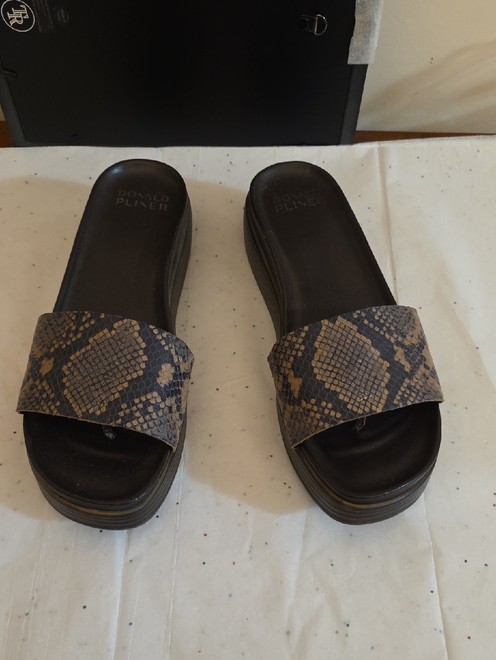 Donald J. Pliner Brown Snake-Print Slide Mules